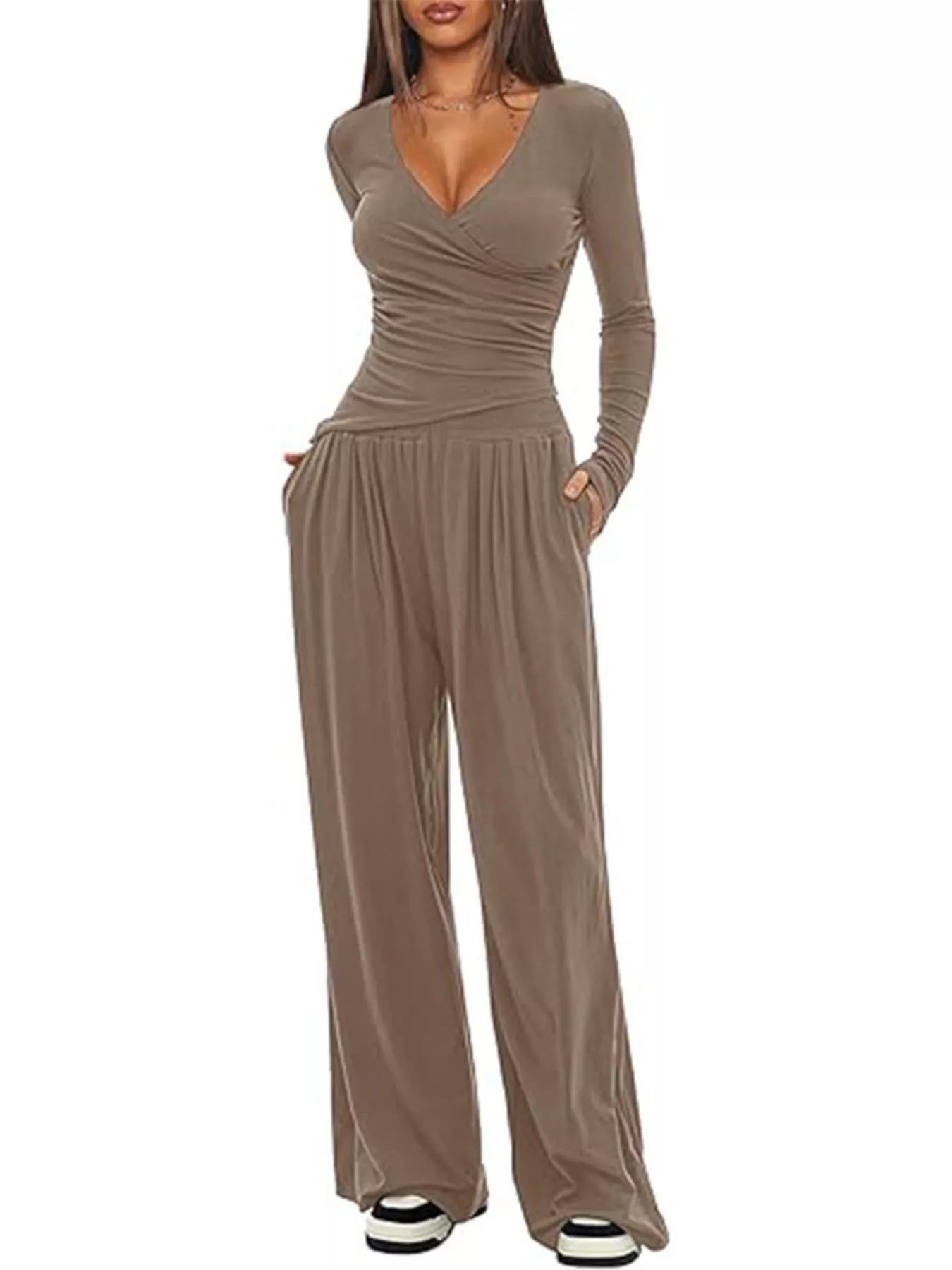 Casual Long Sleeve Top and Pants Two-Piece Set