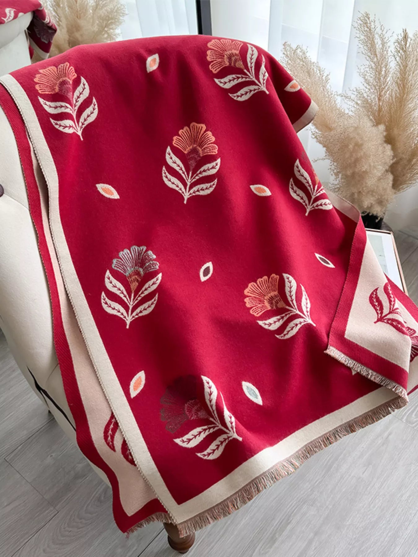 Printed Raw Hem Shawl