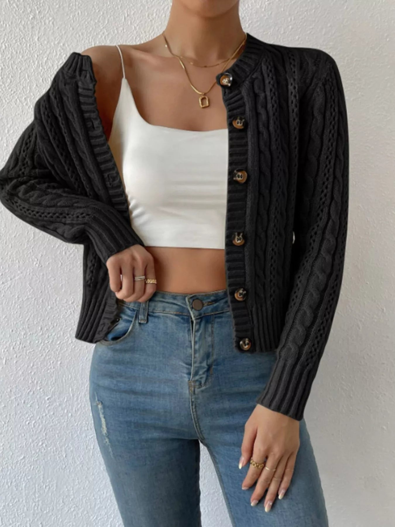 Cable Knit Button-Up Cardigan
