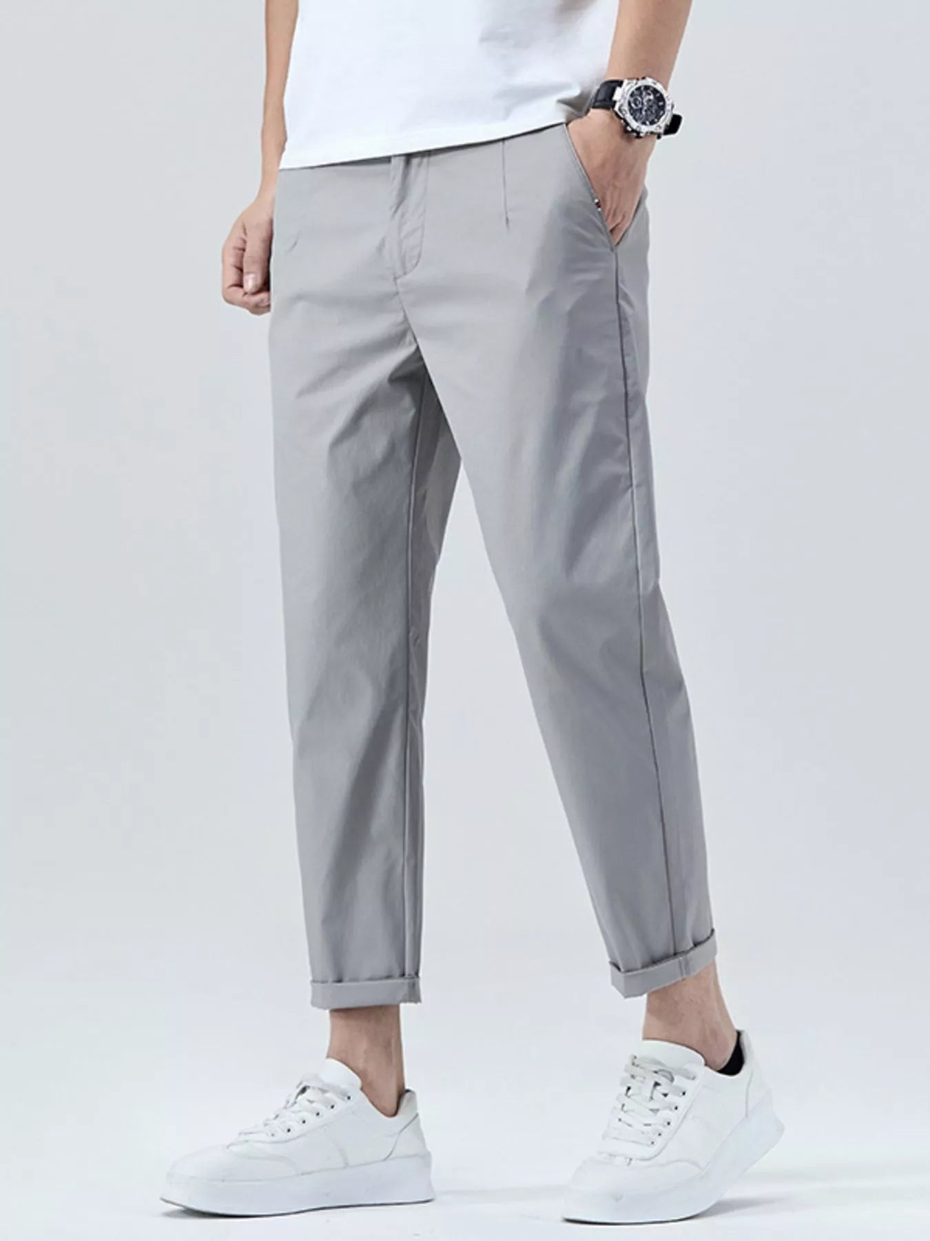 Men's Casual Straight-Leg Cropped Pants