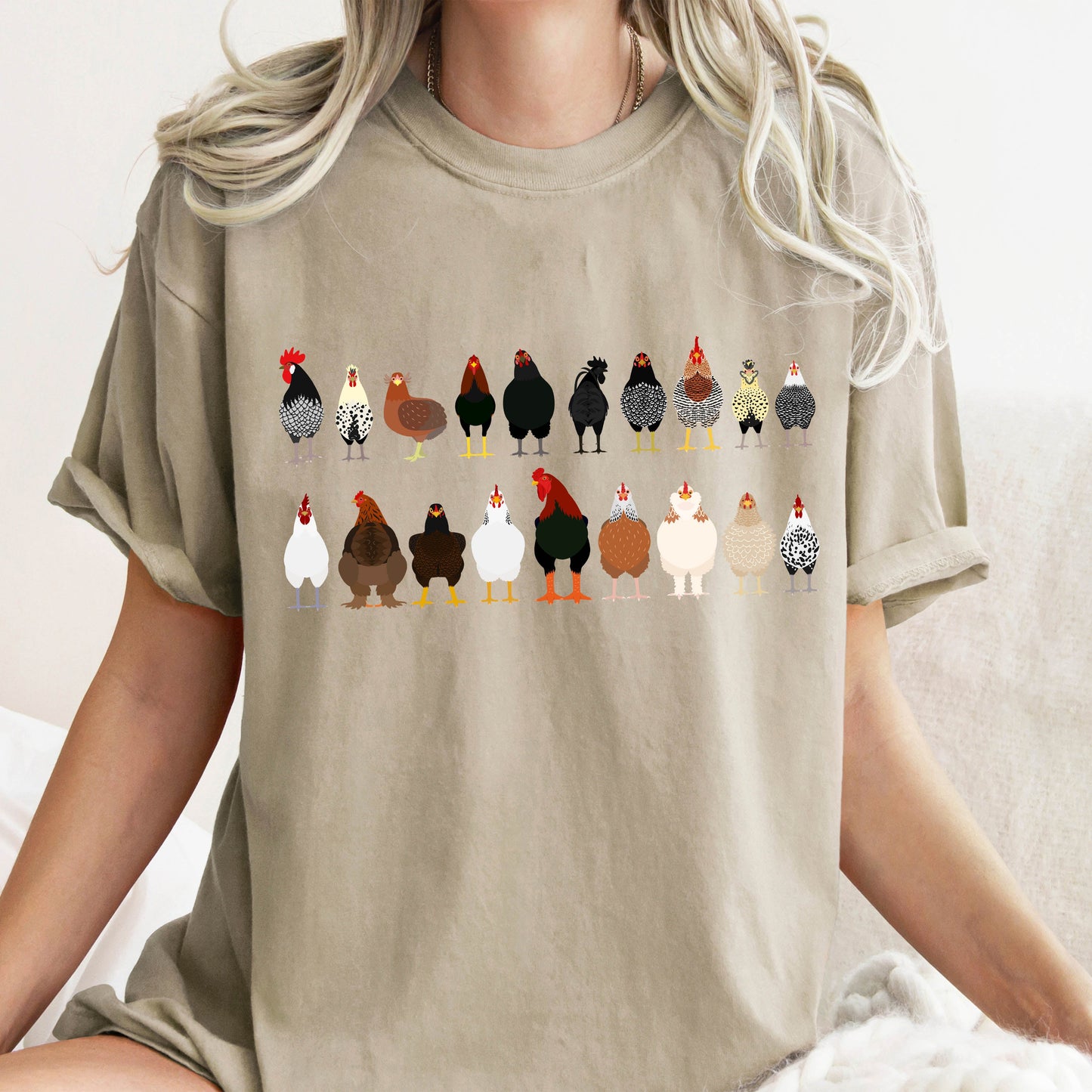 Chicken Lovers Farm Animal Breed Portraits Illustration Of Chicken Breeds Comfort Colors Tee