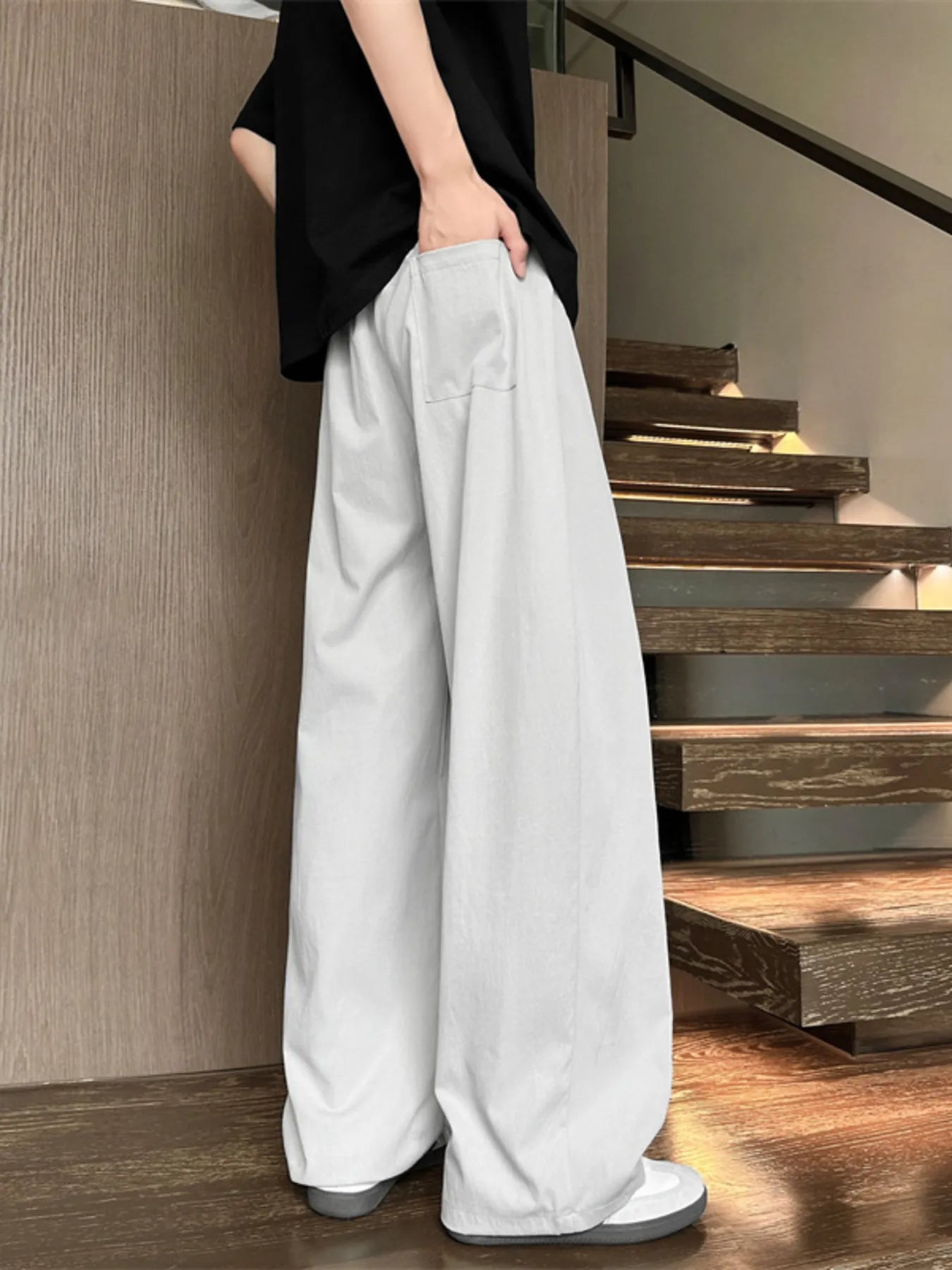 Men's Full Size Wide Leg Pleated Drawstring Casual Pants Plus Size