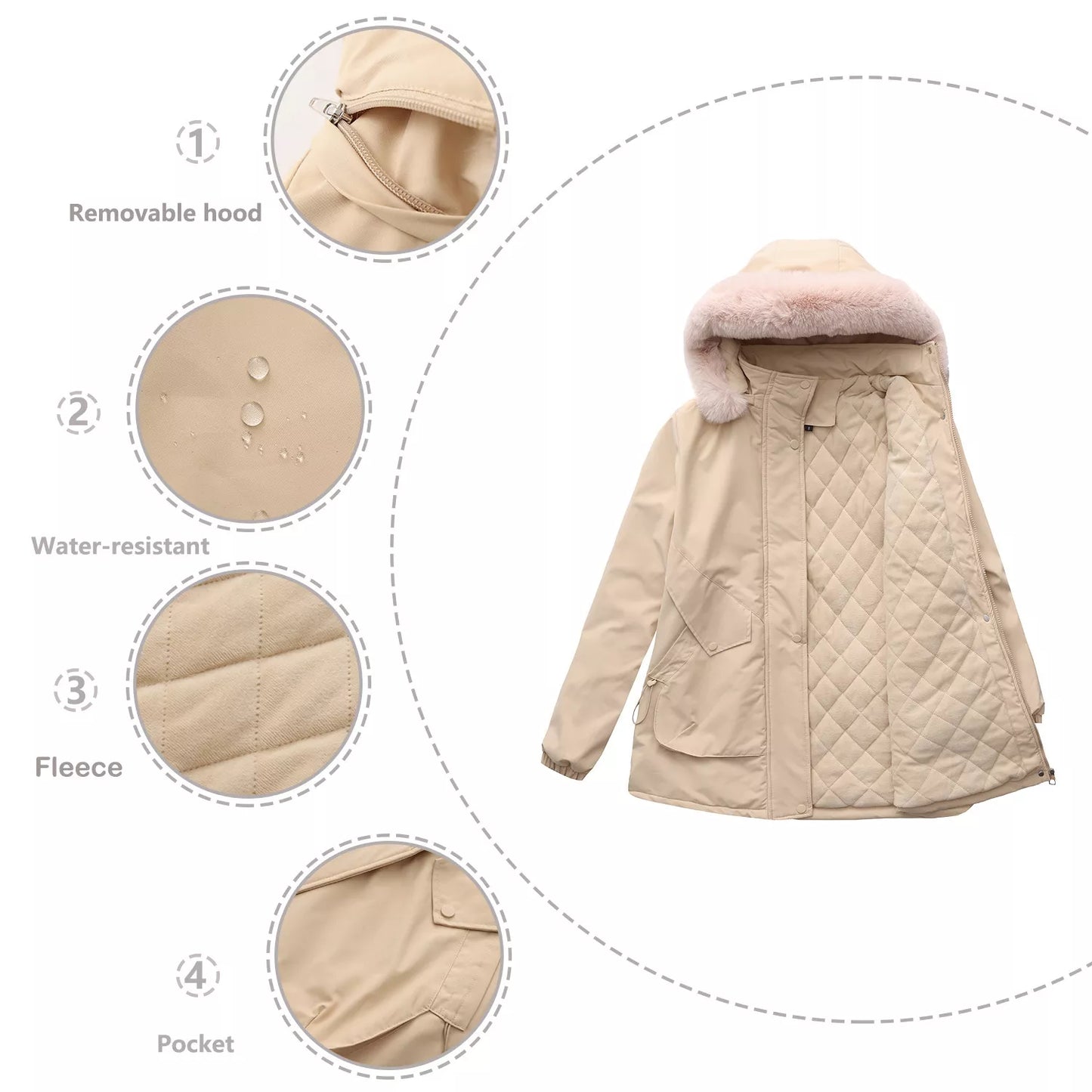 Full Size Fur Hooded Warm Winter Parka Outerwear Plus Size