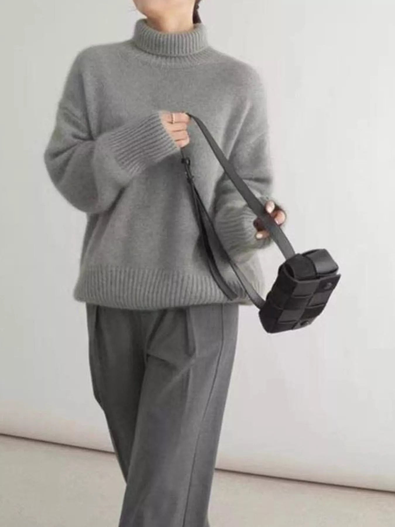 Turtleneck Dropped Shoulder Sweater