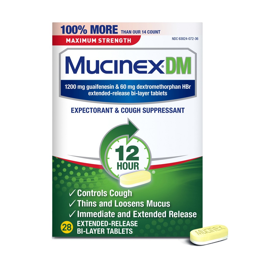 Mucinex DM 12 Hour Maximum Strength Extended-Release Bi-Layer Expectorant & Cough Suppressant Tablets 28 Ct Box