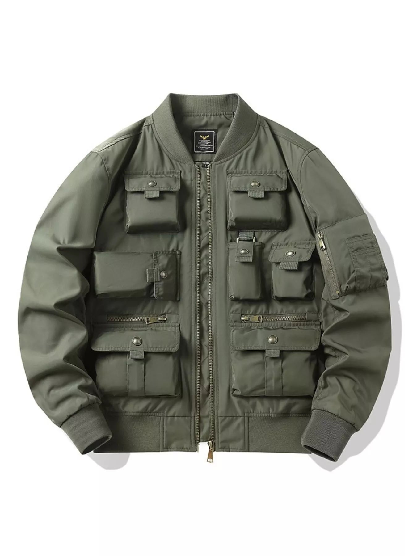 Men's Plus Size Multi-Pocket Zip Up Bomber Jacket
