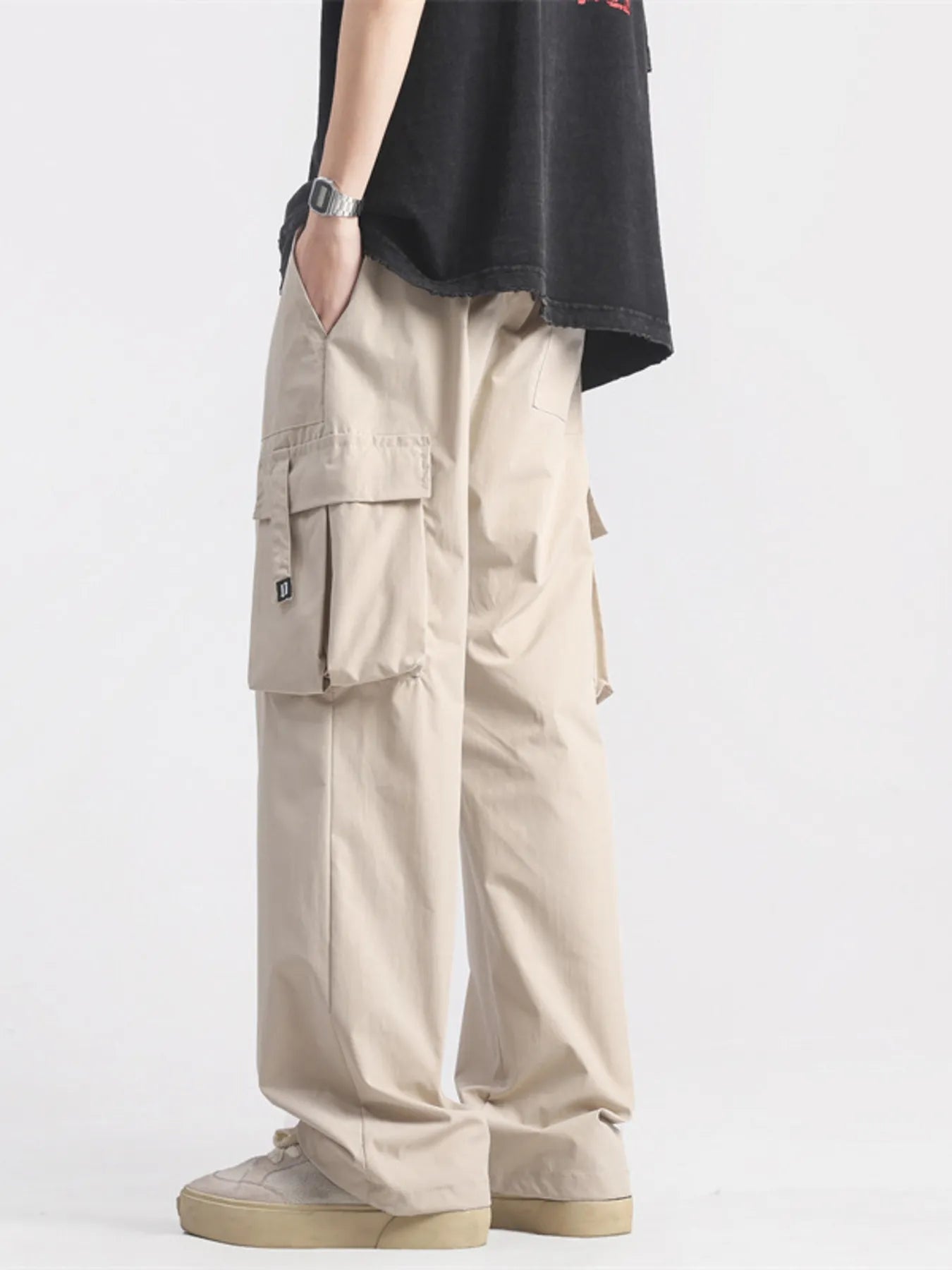 Men's Plus Size Loose Fit Cargo Pants with Drawstring