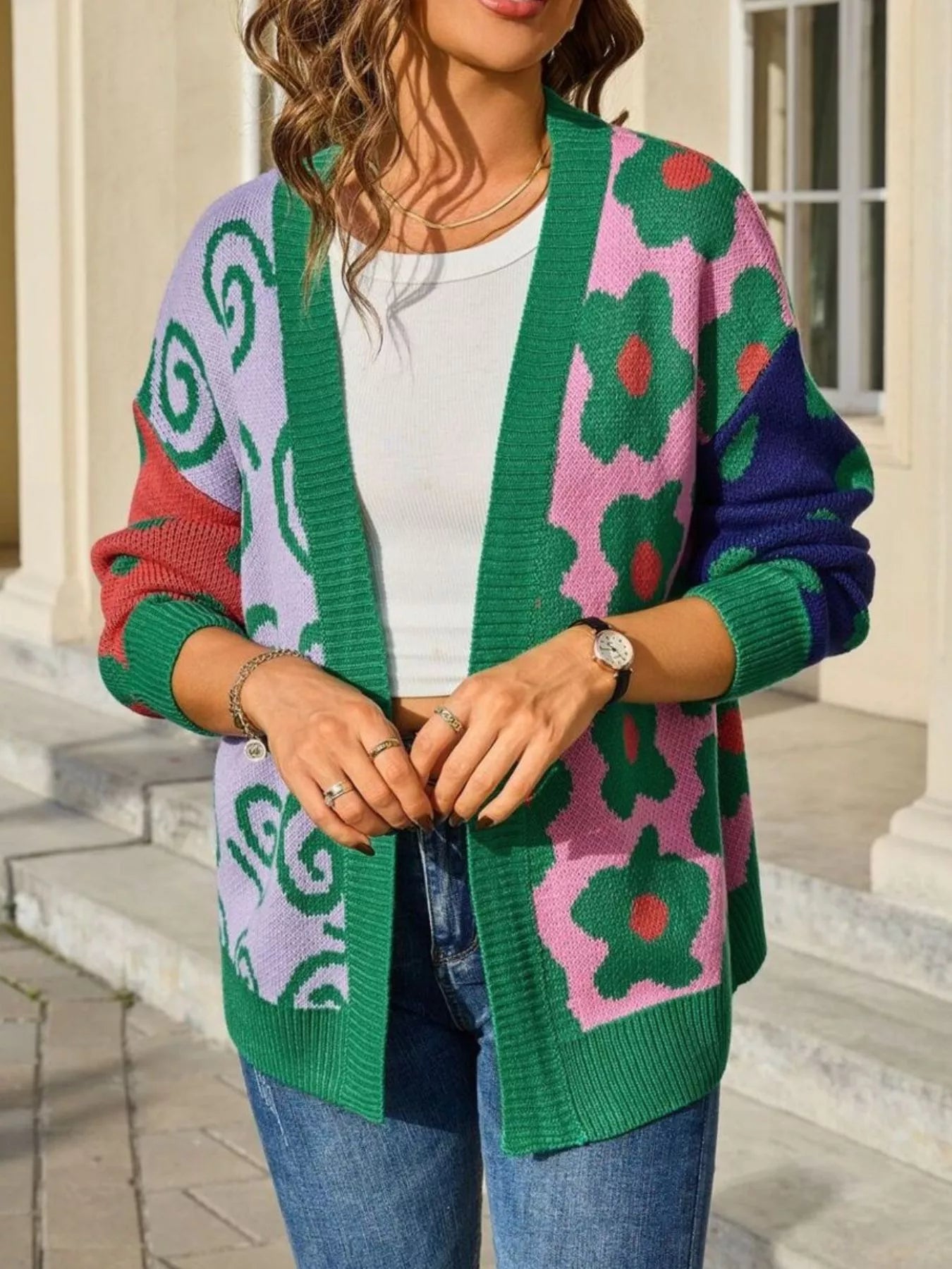 Colorful Open Front Cardigan