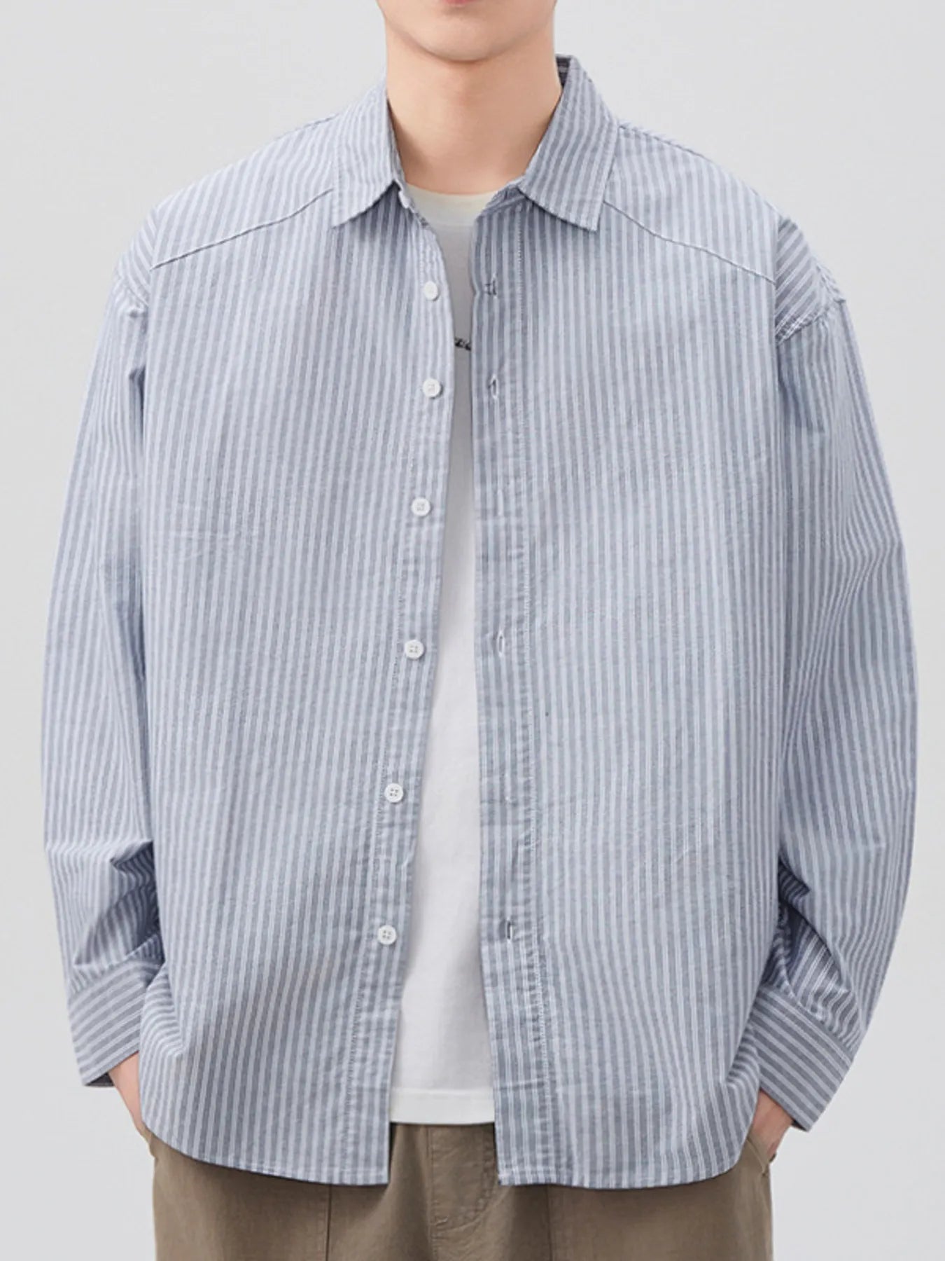 Men's Plus Size Casual Striped Long Sleeve Shirt