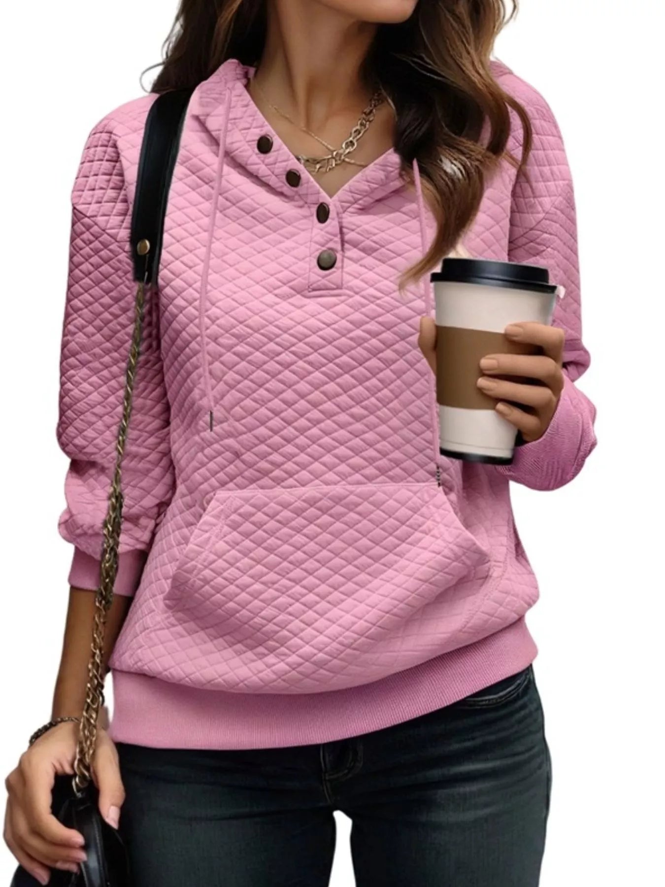 Drawstring Textured Dropped Shoulder Hoodie