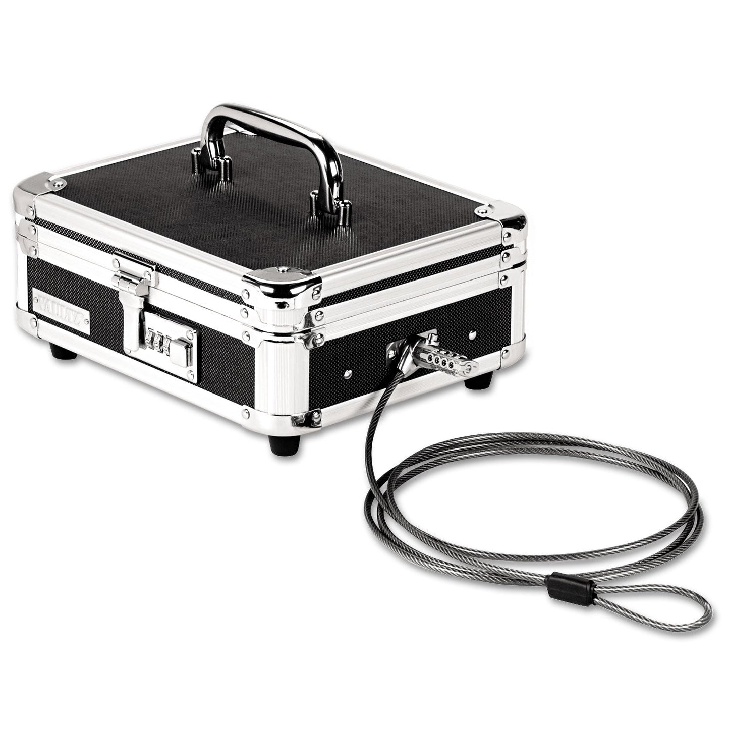 Vaultz Locking Cast Box with Tumbler Lock, 10 x 8.75 x 5, Plastic; Steel, Black and Chrome