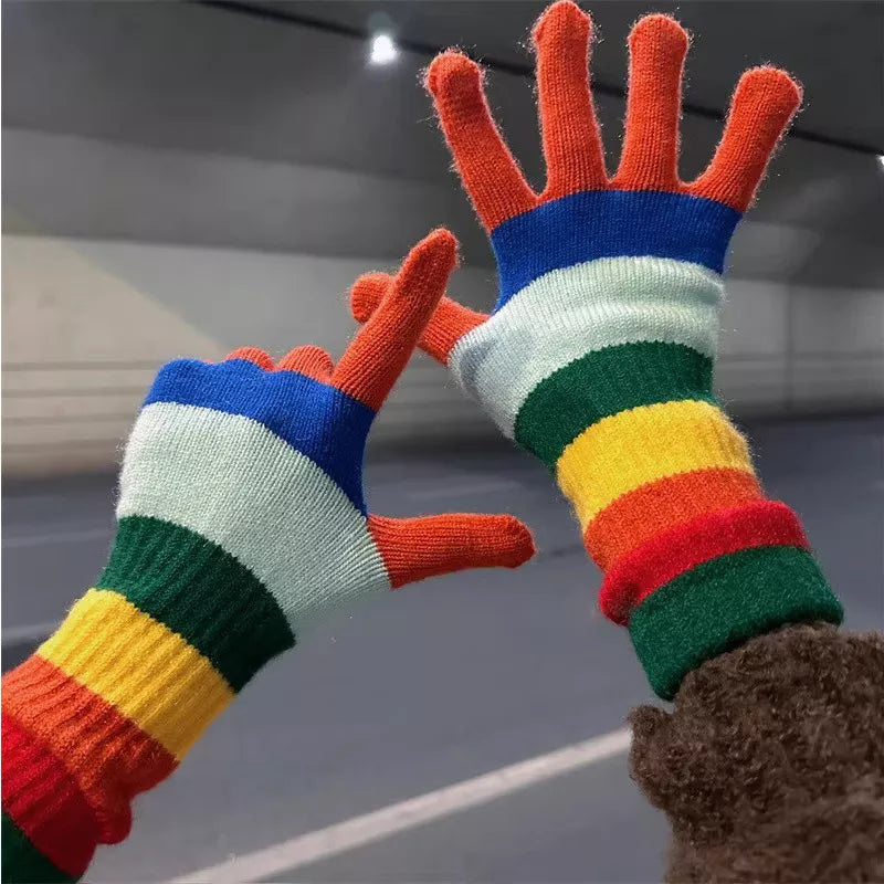 Colorful Striped Knitted Gloves