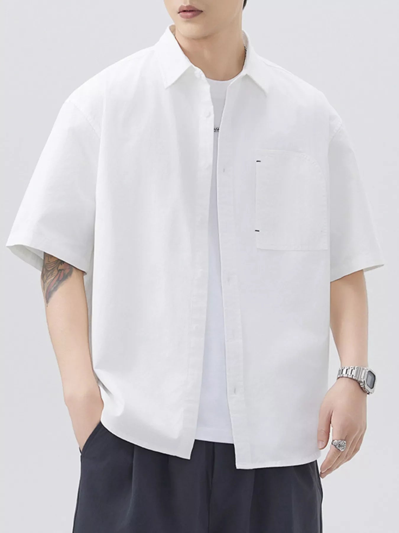 Men's Plus Size Casual Solid Color Short Sleeve Shirt
