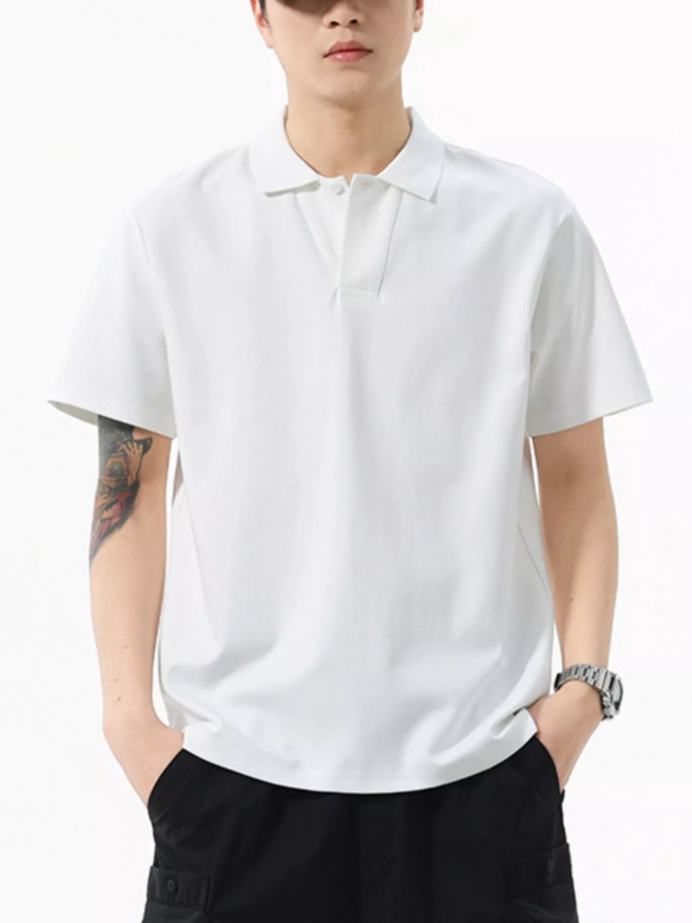 Men's Full Size Solid Color Casual Polo Shirt Plus Size