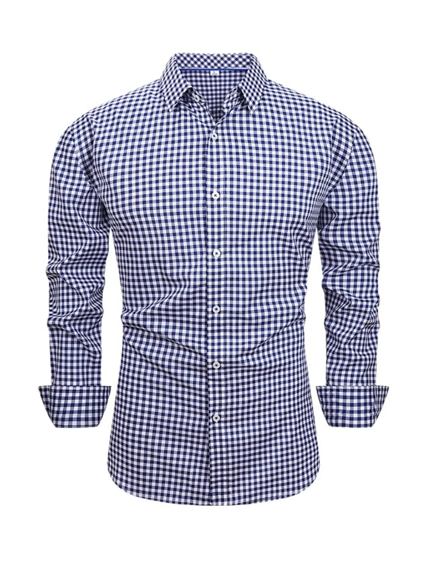Men's Full Size Classic Fit Long Sleeve Gingham Shirt Plus Size