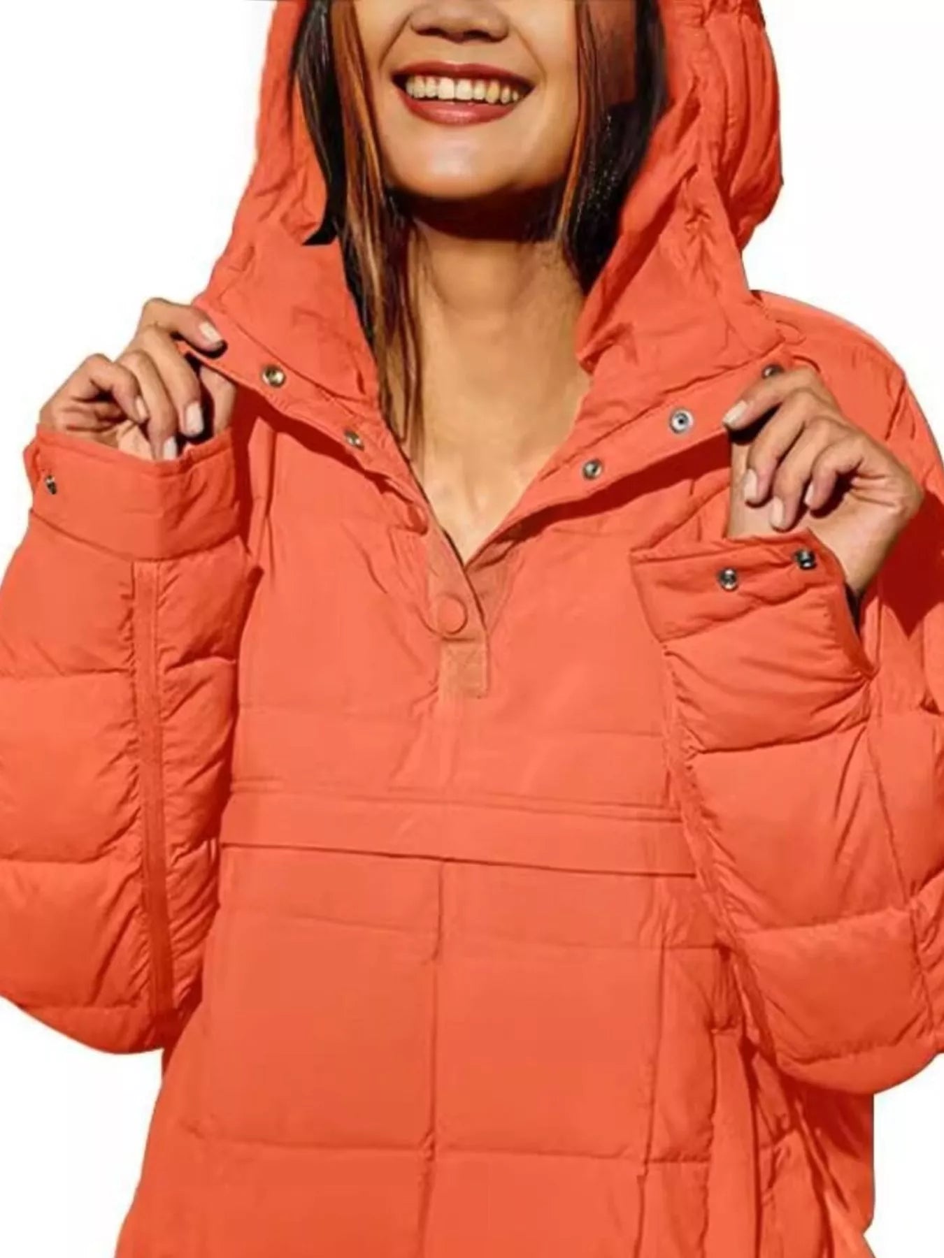 Full Size Quarter Snap Hooded Puffer Top Plus Size