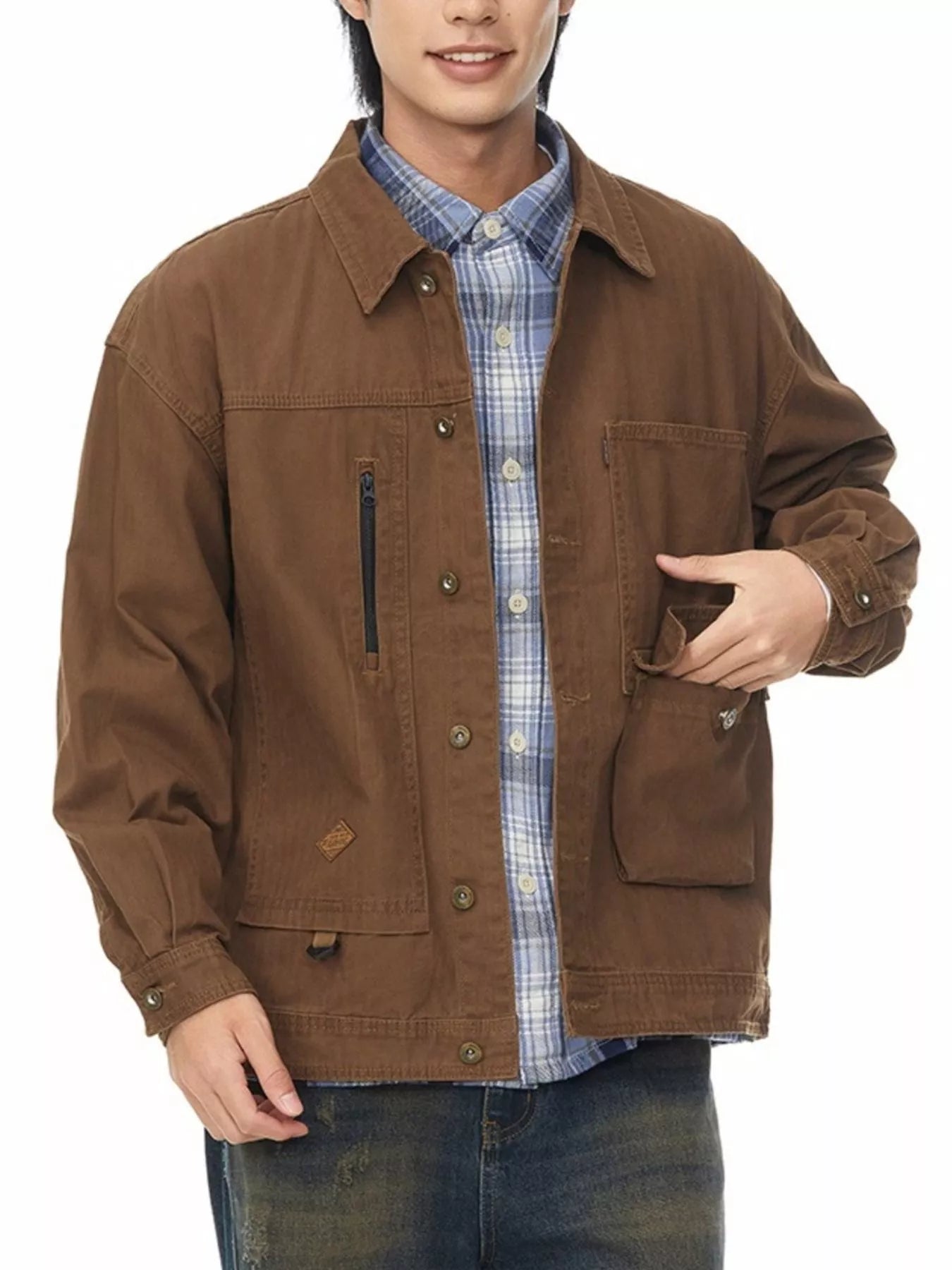 Men's Full Size Button Up Long Sleeve Jacket Plus Size
