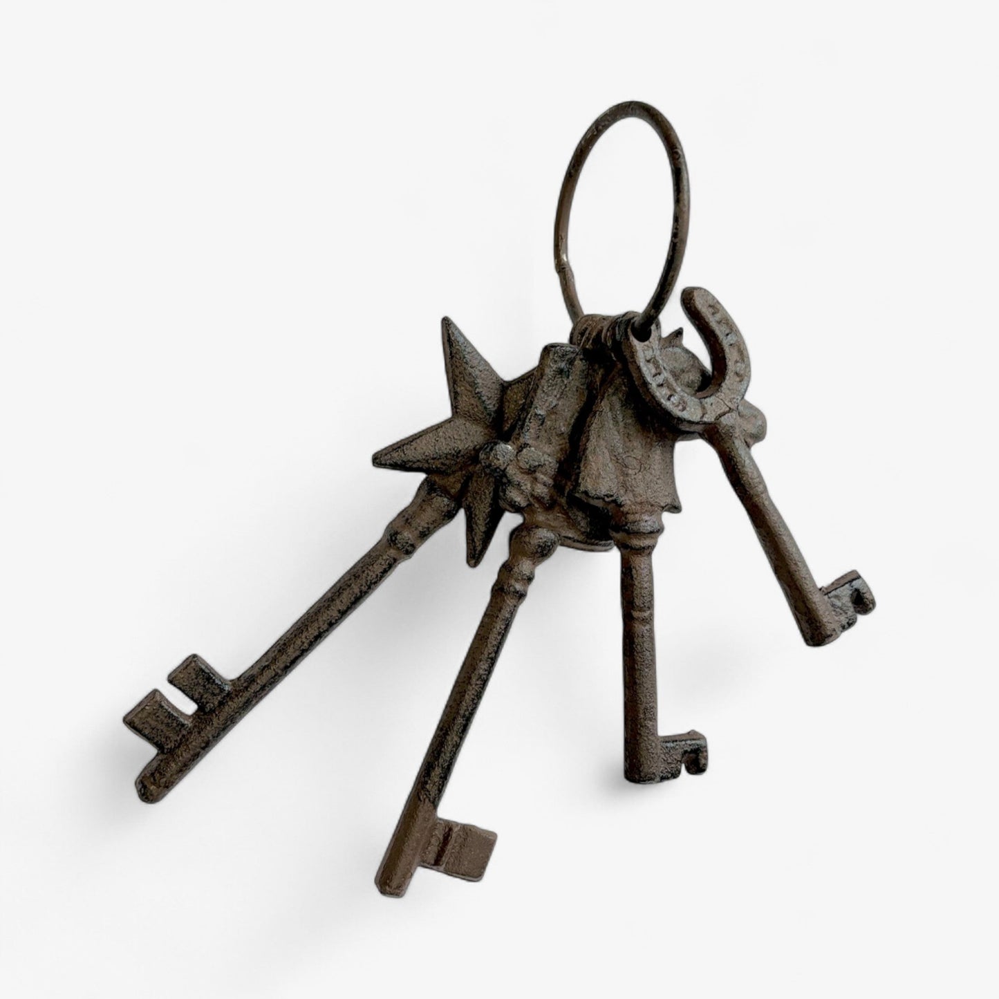 Antique Key Set with Ring, Rustic Cast Iron Home Decor Accents