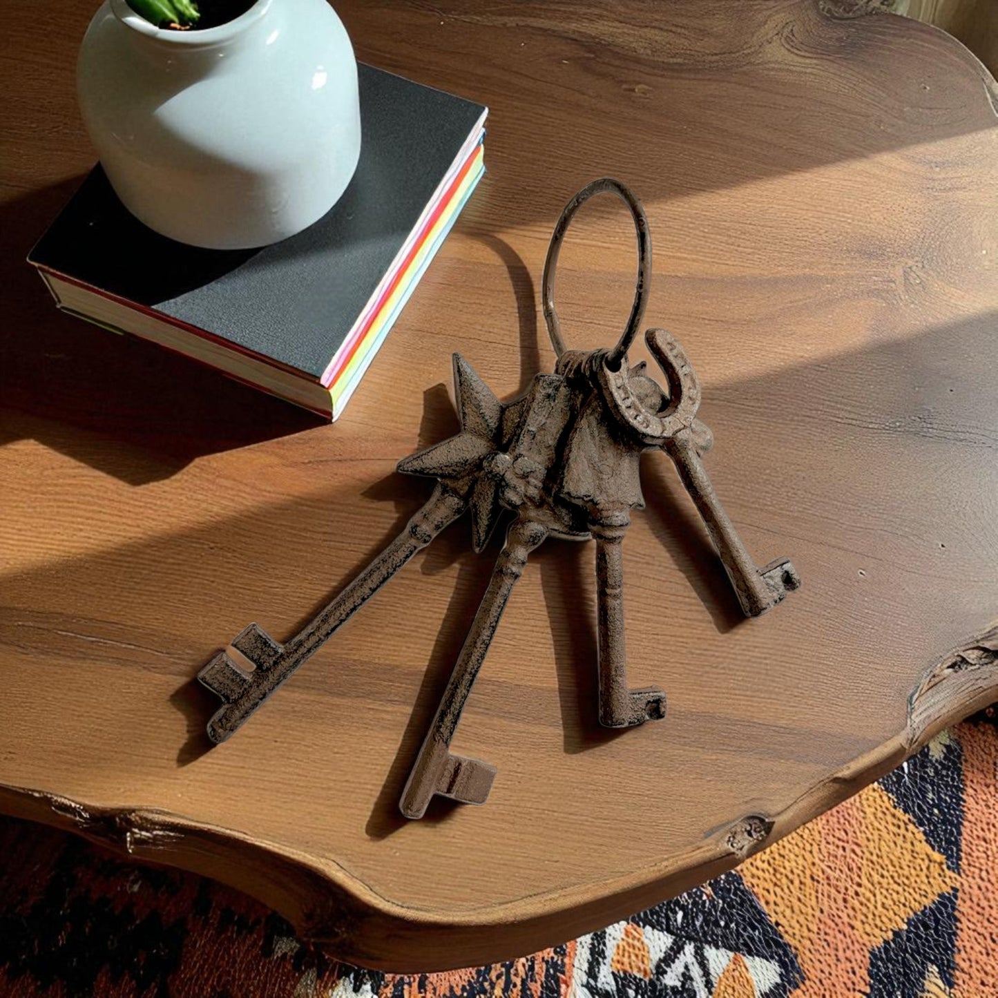 Antique Key Set with Ring, Rustic Cast Iron Home Decor Accents