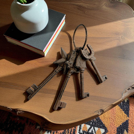 Antique Key Set with Ring, Rustic Cast Iron Home Decor Accents