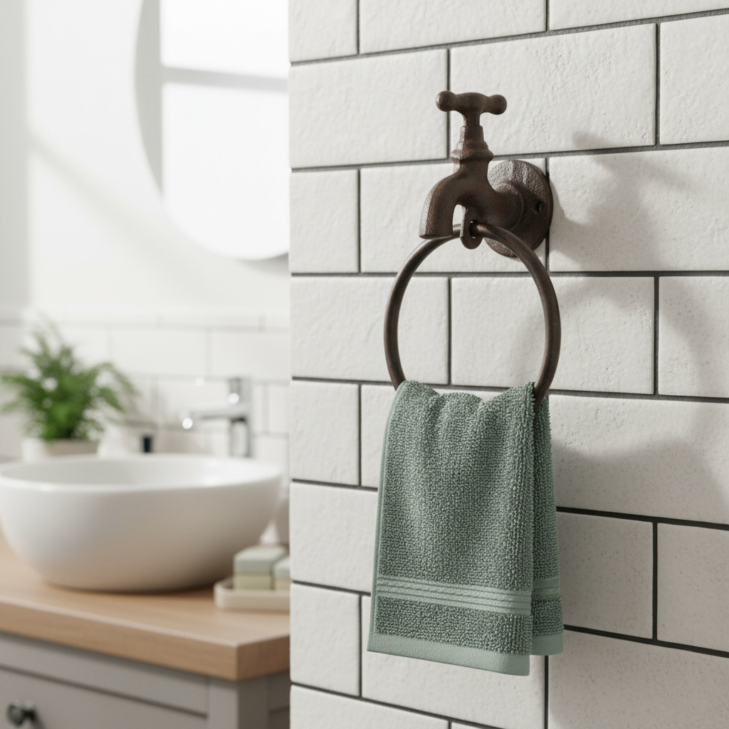 Faucet Towel Holder, Industrial Farmhouse Cast Iron Bath Decor