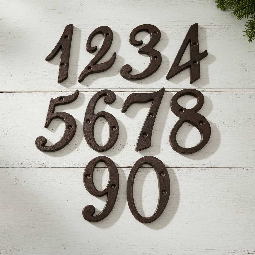 Rustic House Numbers, Antique Farmhouse Cast Iron Address Set