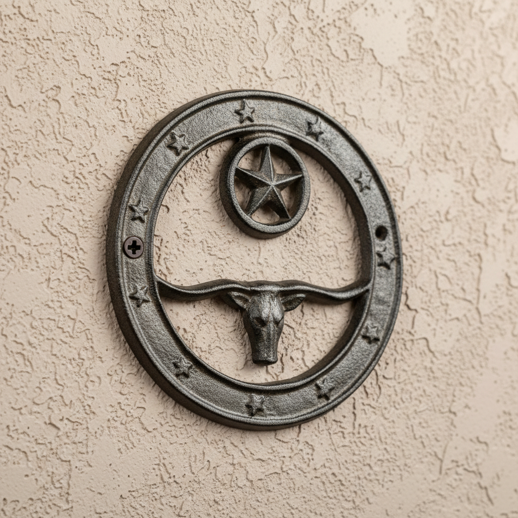 Longhorn & Star Plaque, Western Farmhouse Cast Iron Wall Decor
