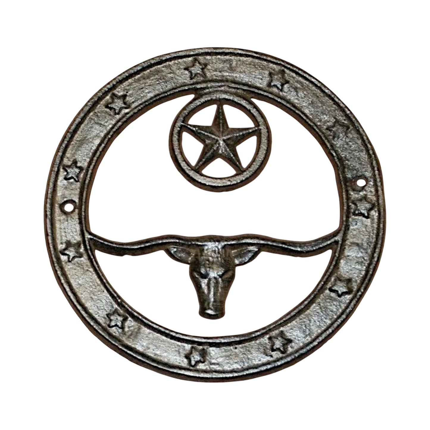 Longhorn & Star Plaque, Western Farmhouse Cast Iron Wall Decor