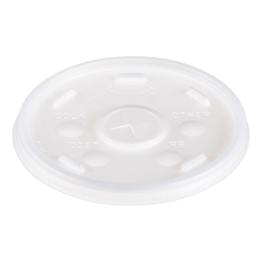 Dart Plastic Lids, Fits 12 oz to 24 oz Hot/Cold Foam Cups, Straw-Slot Lid, White, 100/Pack, 10 Packs/Carton