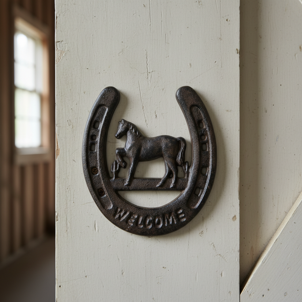 Horse-Themed Cast Iron Horseshoe with Horse & Welcome - Western Decor