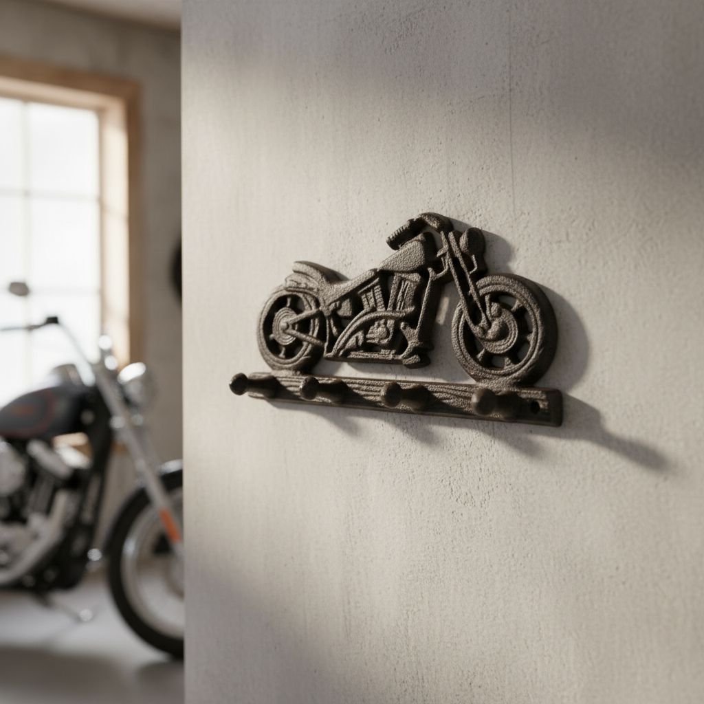 Motorcycle Wall Hook, Rustic Cast Iron Biker Garage Decor