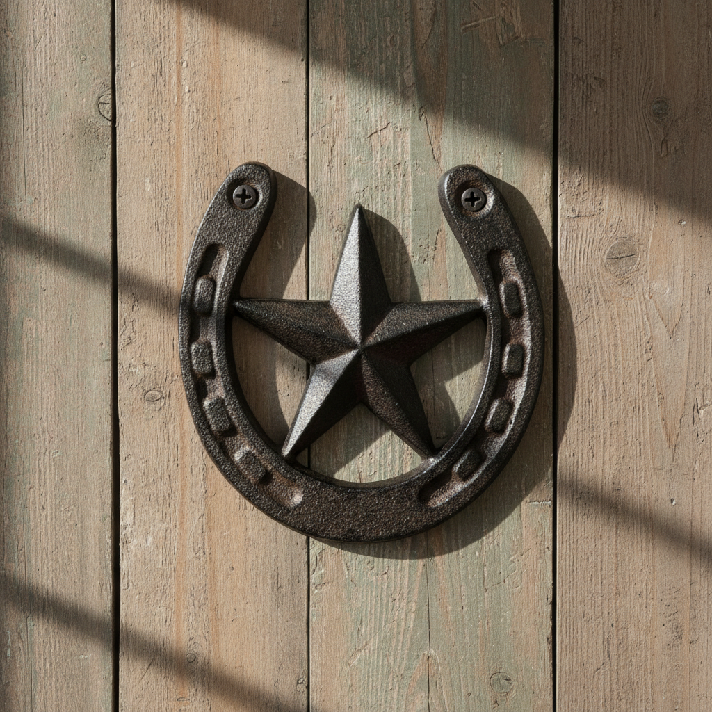 Lucky Cast Iron Star with Horseshoe - Western Wall Decor Accent