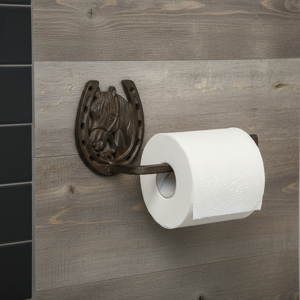 Horse Head & Horseshoe Tissue Holder, Western Cast Iron Decor
