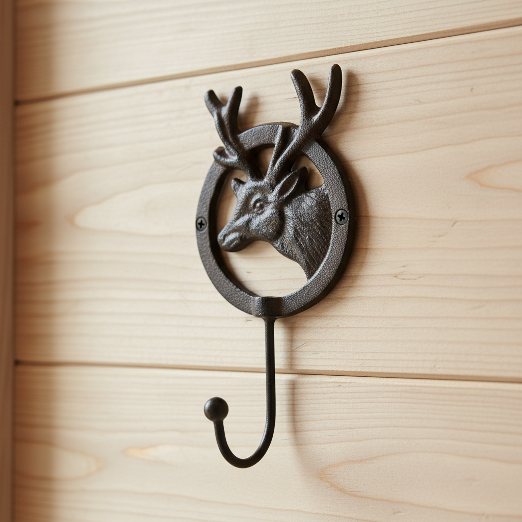 Cast Iron Deer Head Hook, Vintage Woodland Wall Accent
