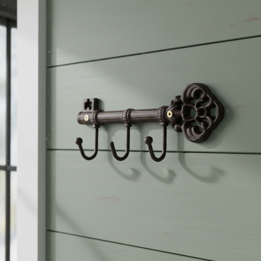 Antique-Style Cast Iron Key Hook Rack, Vintage Wall Organizer