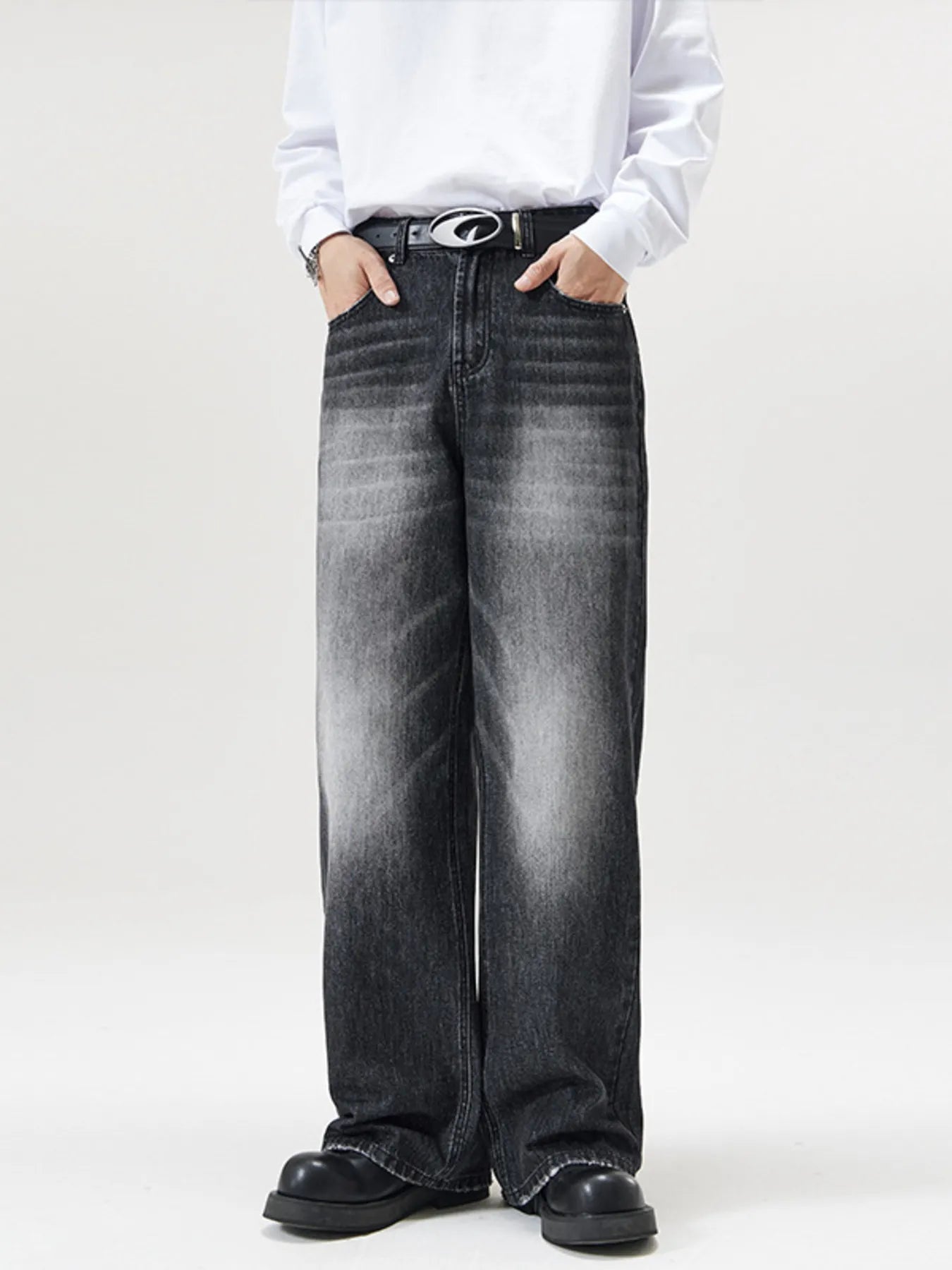 Men's Full Size Wash Wide Leg Jeans Plus Size