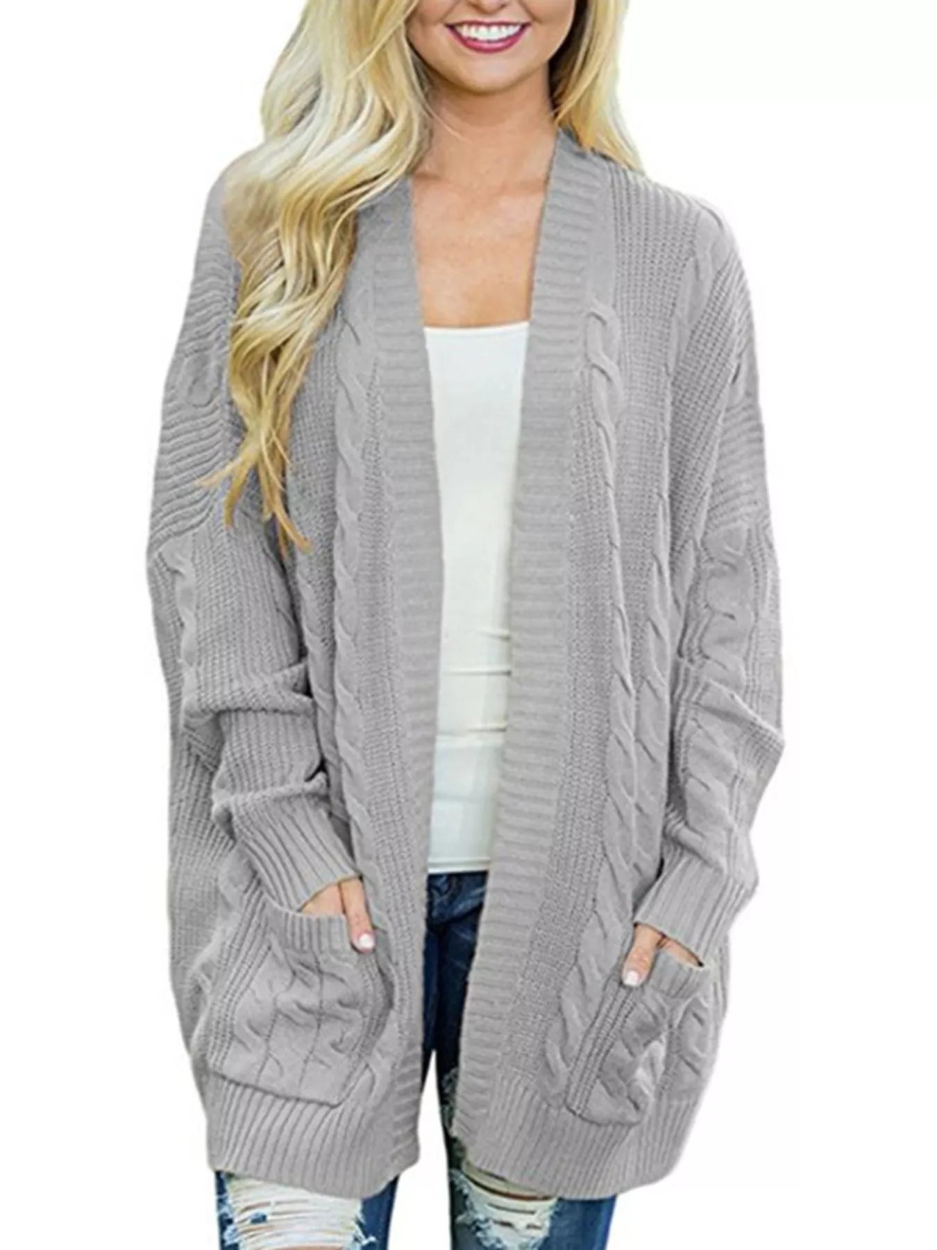 Full Size Chunky Knit Open Front Cardigan Plus Size