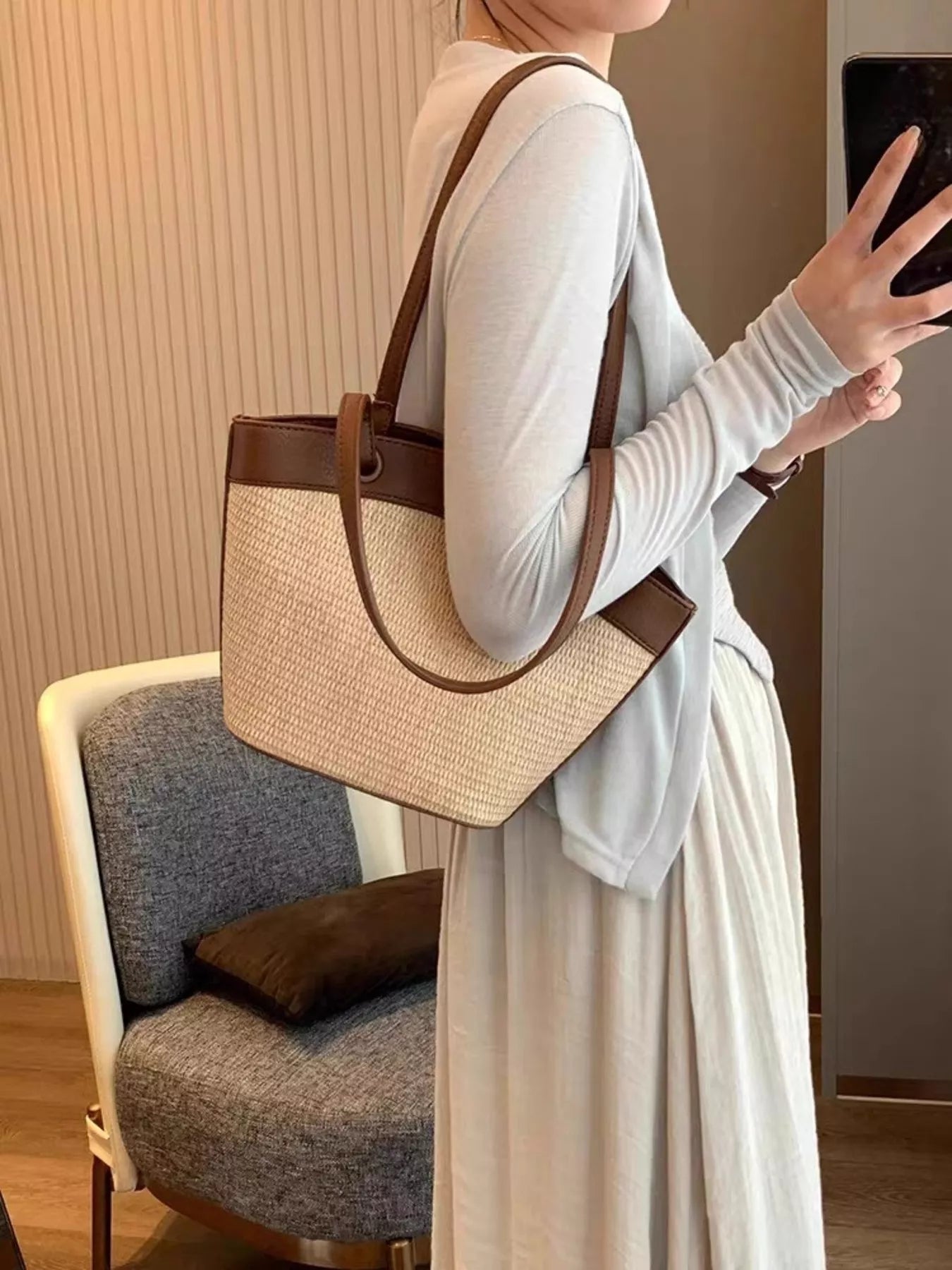 Contrast Trim Shoulder Bag