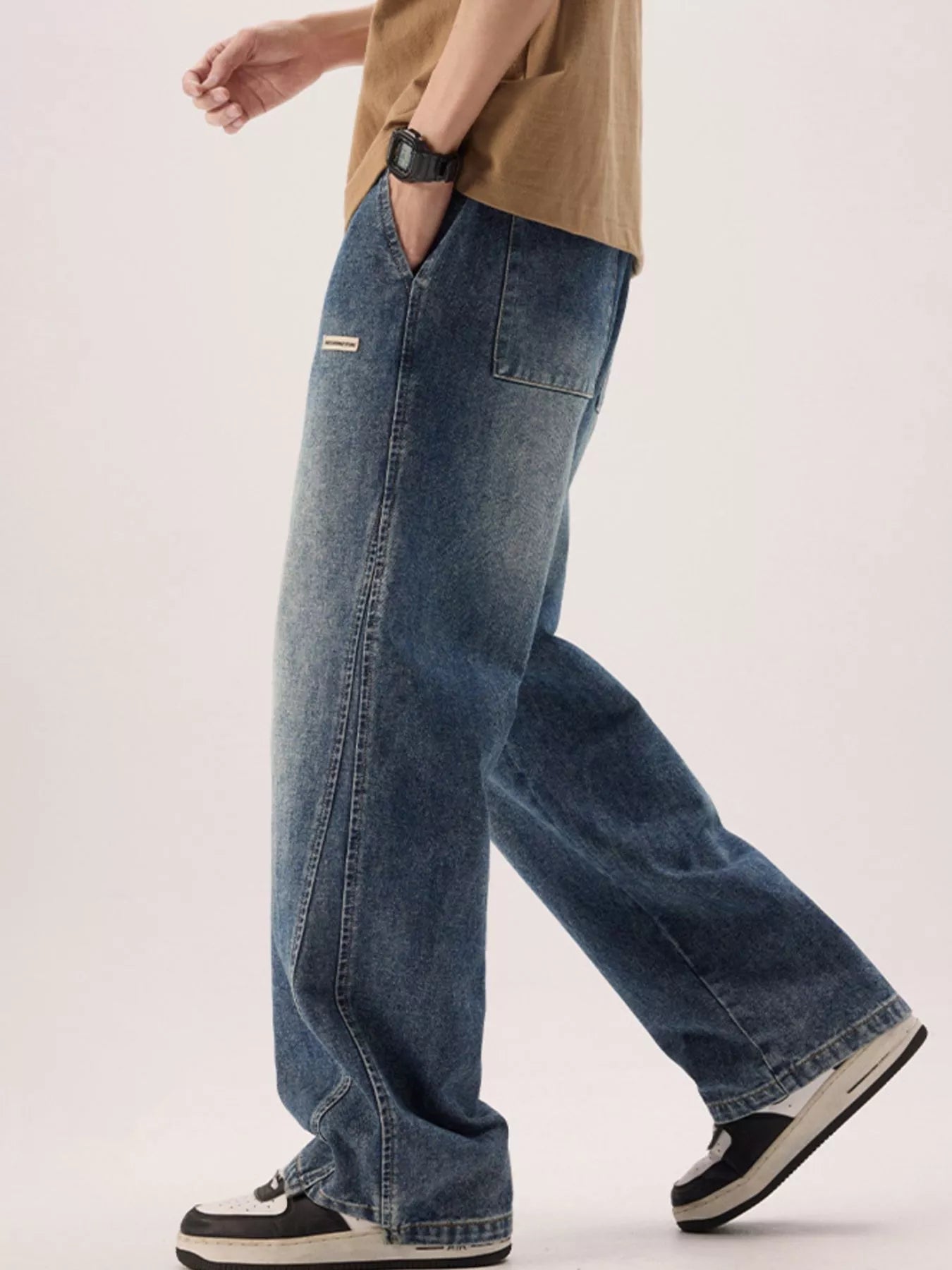 Men's Plus Size Vintage Wash Loose Fit Jeans