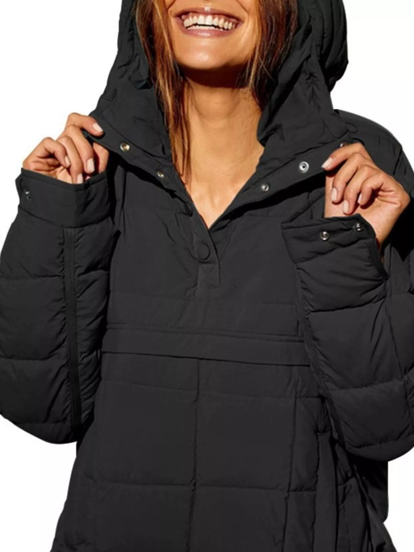 Full Size Quarter Snap Hooded Puffer Top Plus Size