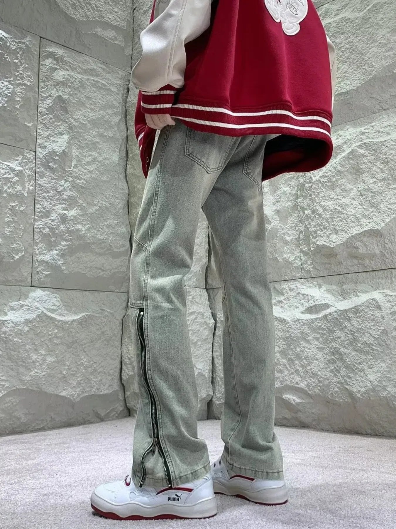 Men's Full Size Zipper Detail Straight Leg Jeans Plus Size