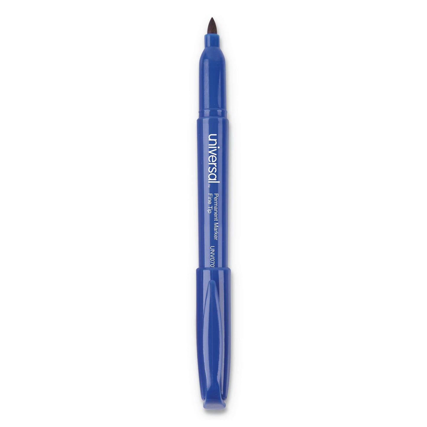 Universal Pen-Style Permanent Marker, Fine Bullet Tip, Blue, Dozen