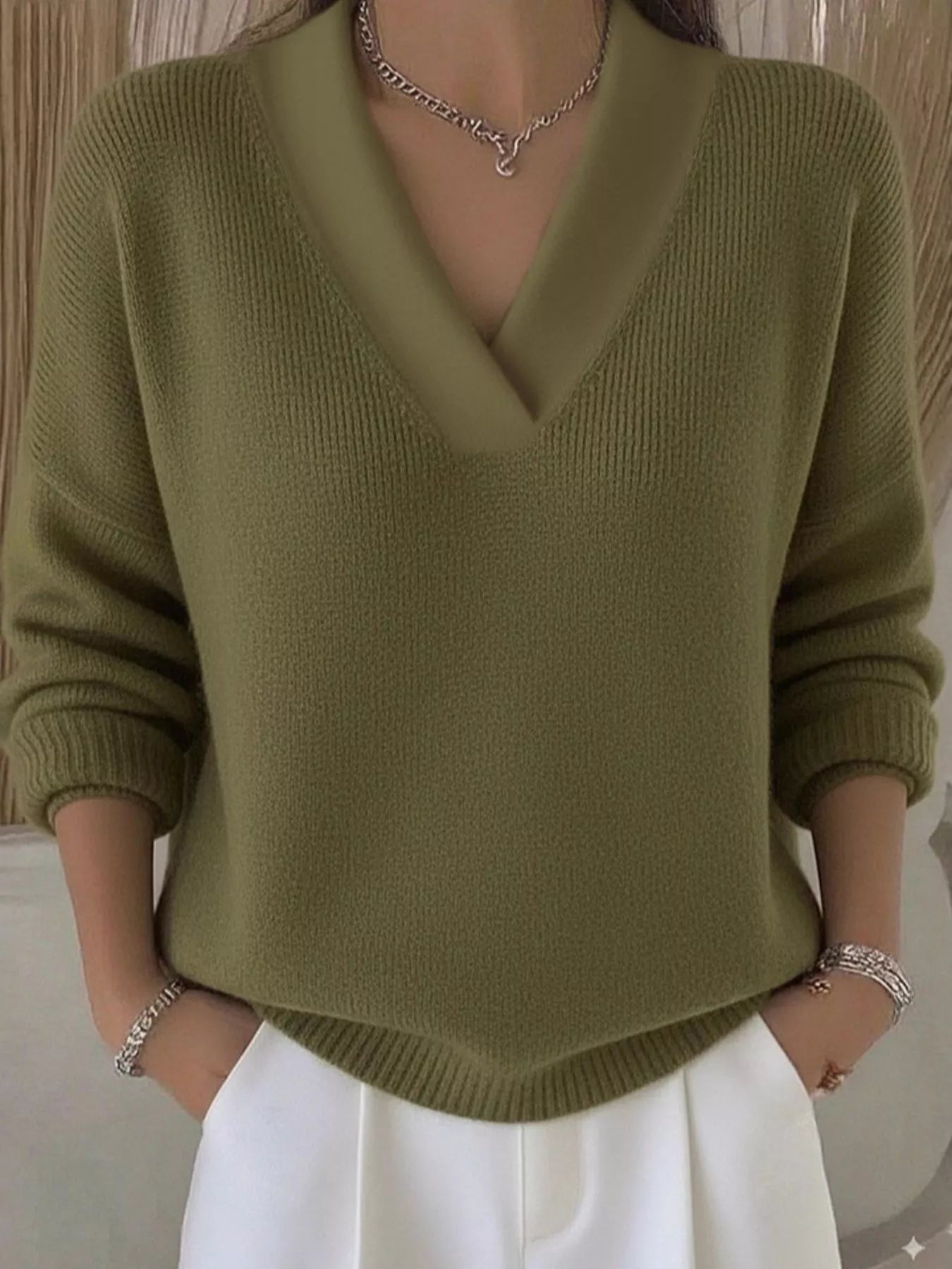 Full Size V-Neck Dropped Shoulder Sweater Plus Size