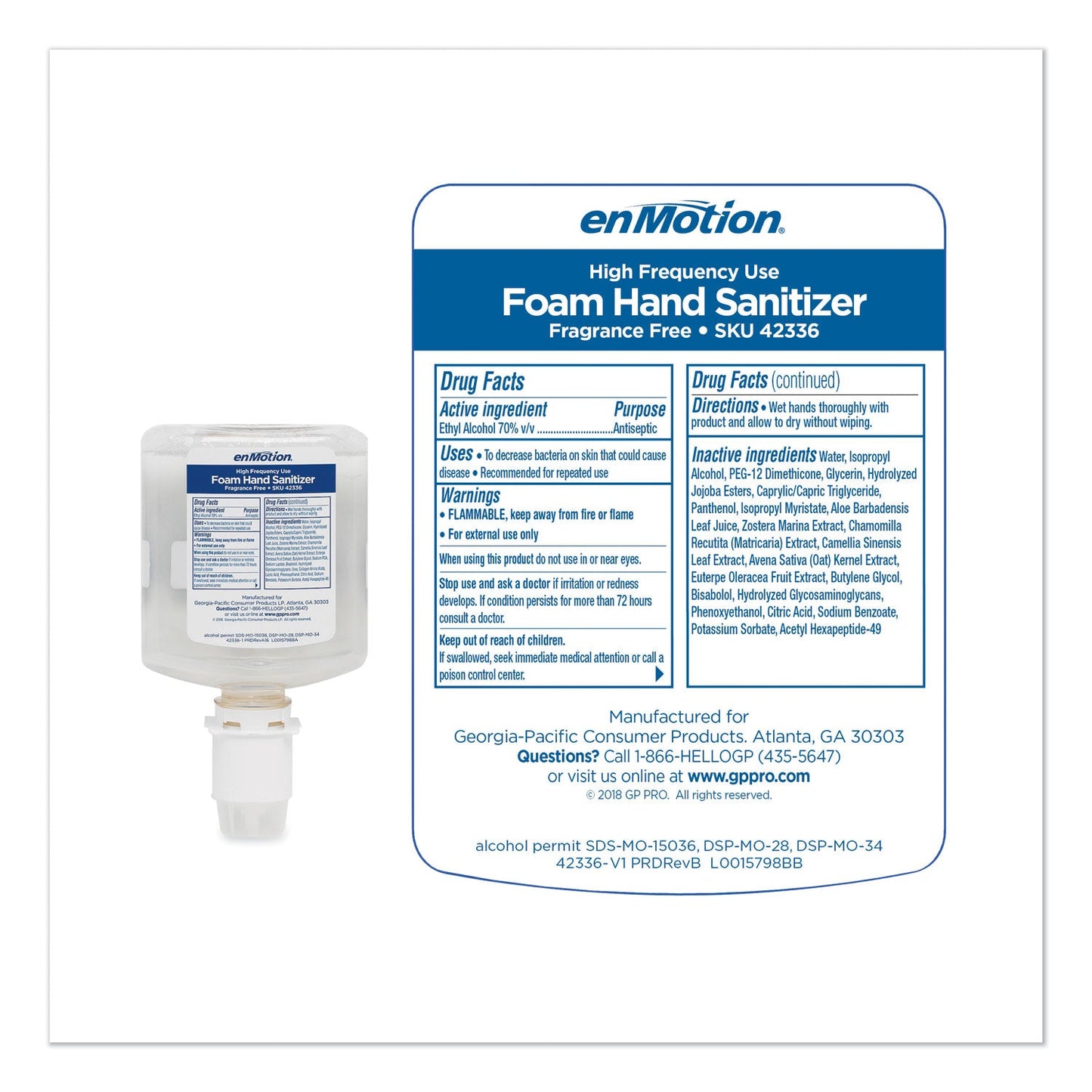 Georgia Pacific GP enMotion High-Frequency-Use Foam Sanitizer Dispenser Refill, Fragrance-Free, 1,000 mL, Fragrance-Free, 2/Carton