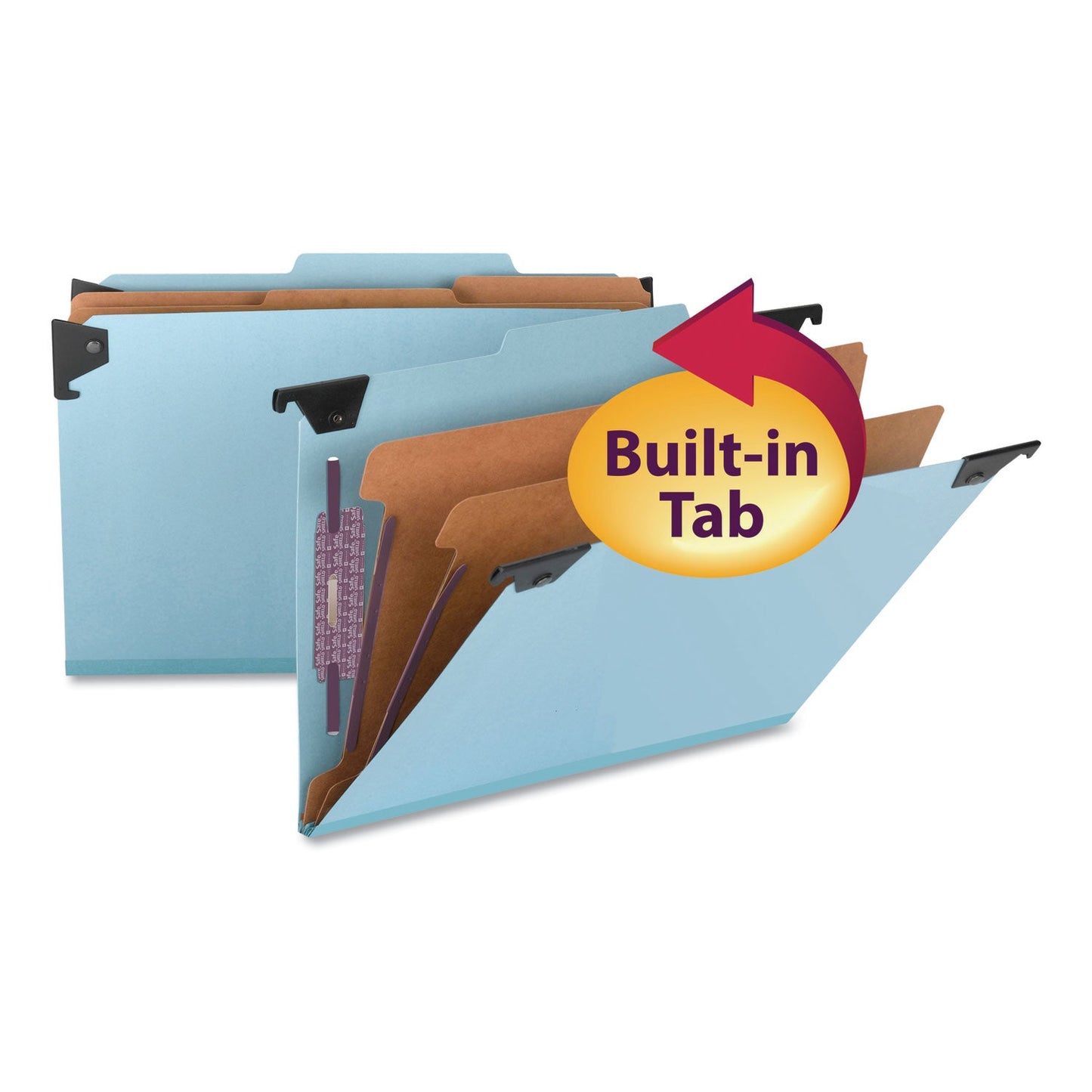 Smead FasTab Hanging Pressboard Classification Folders, 2 Dividers, Legal Size, Blue