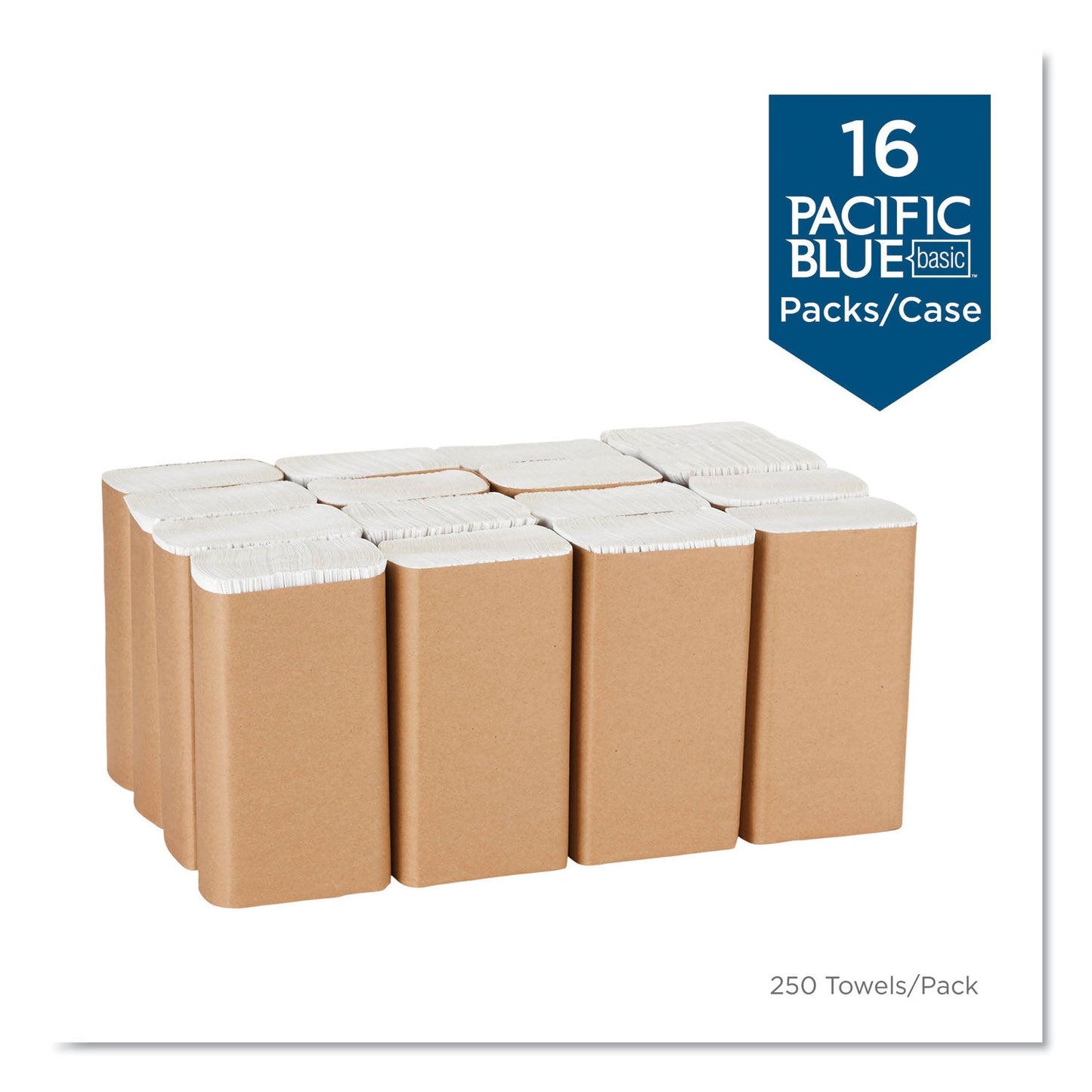 Georgia Pacific Pacific Blue Basic M-Fold Paper Towels, 9.2 x 9.4, White, 250/Pack, 16 Packs/Carton