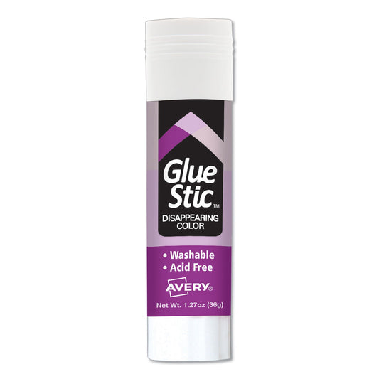 Avery Permanent Glue Stic Value Pack, 1.27 oz, Applies Purple, Dries Clear, 6/Pack