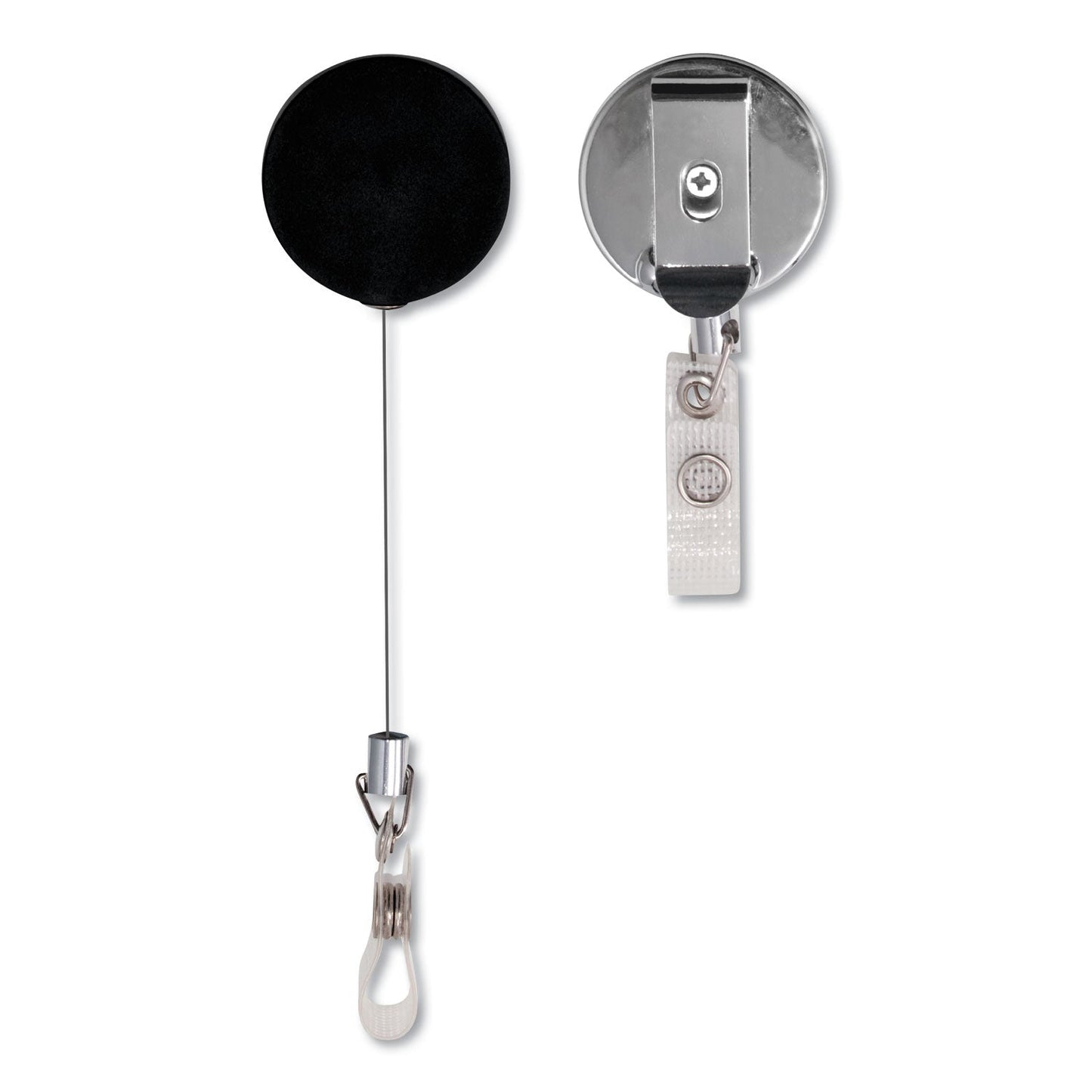 Advantus Premier Heavy-Duty Retractable ID Card Reel, 24" Extension, Black/Silver, 12/Box