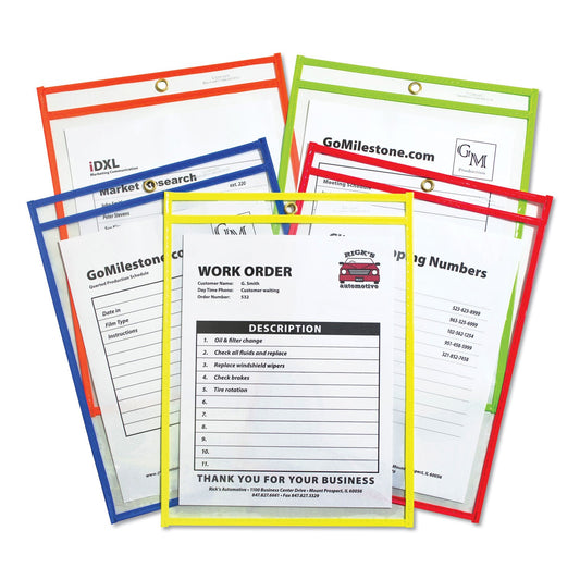 C-Line Stitched Shop Ticket Holders, Neon, Assorted 5 Colors, 75", 9 x 12, 25/BX