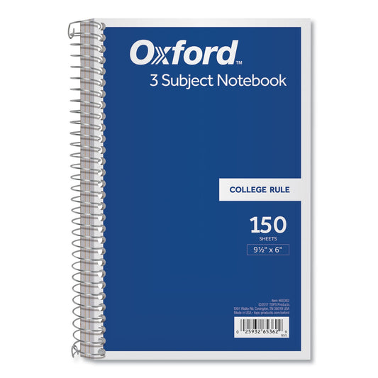 Oxford Coil-Lock Wirebound Notebooks, 3 Subject, Medium/College Rule, Randomly Assorted Covers, 9.5 x 6, 150 Sheets